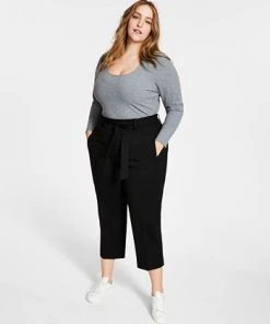 Bar III Plus Size Cropped Tie-Front Pants, Created For Macy's -CeCe cloth-shop 20722199 fpx