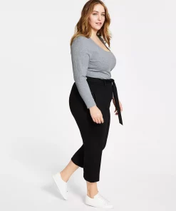 Bar III Plus Size Cropped Tie-Front Pants, Created For Macy's -CeCe cloth-shop 20722202 fpx
