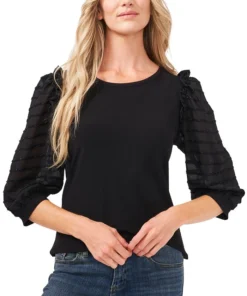 CeCe Mixed-Media Knit Top