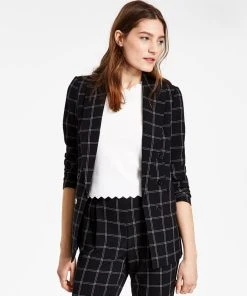 Bar III Women's Windowpane Print Open Front Jacket