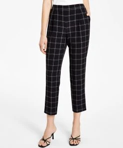 Bar III Women's Windowpane Print Pull-On Pant