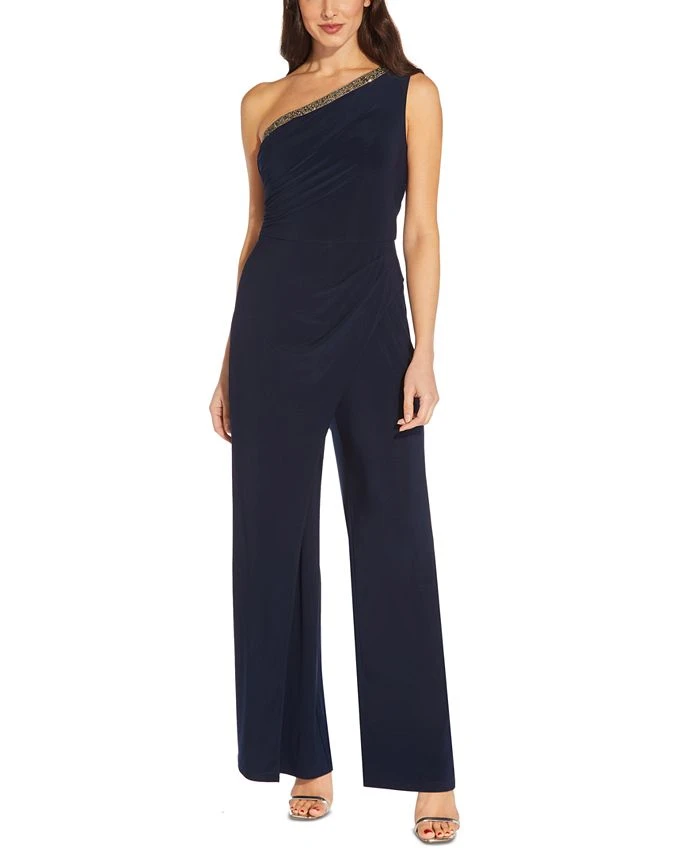 Adrianna Papell Embellished One-Shoulder Jumpsuit 1 Adrianna Papell Embellished One-Shoulder Jumpsuit