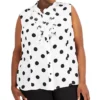 Kasper Plus Size Polka Dot Sleeveless Tie-Neck Shell Top