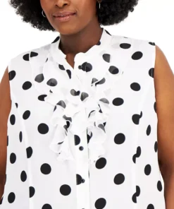 Kasper Plus Size Polka Dot Sleeveless Tie-Neck Shell Top -CeCe cloth-shop 21029173 fpx