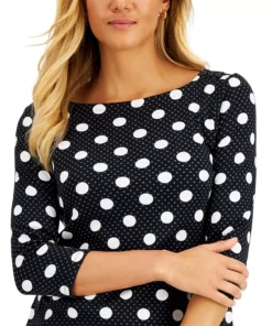 Charter Club Women's Dot-Print Boat-Neck Top, Created For Macy's -CeCe cloth-shop 21085681 fpx