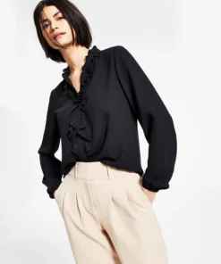 Bar III Women's Long Sleeve Ruffled Blouse, Created For Macy's