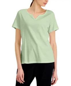 Karen Scott Cotton Split-Neck Top, Created For Macy's 11 Karen Scott Cotton Split-Neck Top, Created For Macy's -CeCe cloth-shop 21151756 fpx