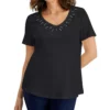 Karen Scott Women's Cotton Studded V-Neck Top, Created For Macy's