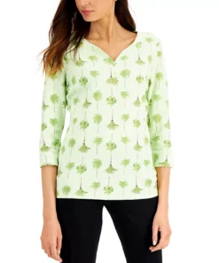Karen Scott Women's Palm Row Henley Top, Created For Macy's