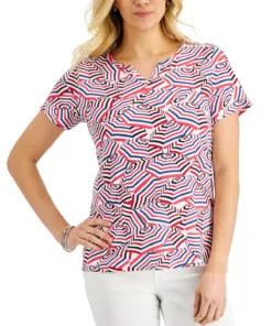 Karen Scott Women's Beach Umbrella Party Printed Top, Created For Macy's