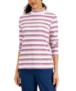 Karen Scott Women's Desert Stripe Mock-Neck Top, Created For Macy's