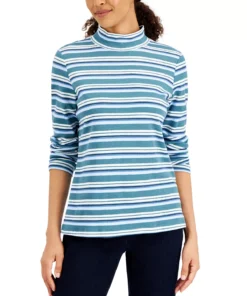Karen Scott Women's Desert Stripe Mock-Neck Top, Created For Macy's -CeCe cloth-shop 21262549 fpx