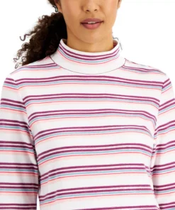 Karen Scott Women's Desert Stripe Mock-Neck Top, Created For Macy's -CeCe cloth-shop 21262551 fpx