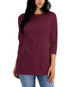 Karen Scott Boat-Neck 3/4-Sleeve Top, Created For Macy's -CeCe cloth-shop 21269668 fpx