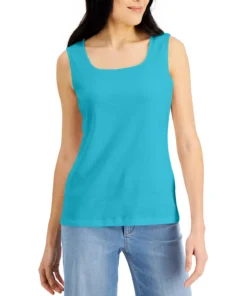 Karen Scott Quare-Neck Cotton Tank Top, Created For Macy's -CeCe cloth-shop 21269767 fpx