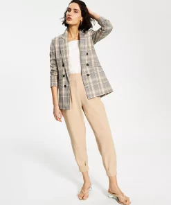 Bar III Women's Mini-Check-Print Faux-Double-Breasted Jacket, Created For Macy's -CeCe cloth-shop 21285272 fpx