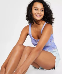 Bar III Women's Printed Cutout Mesh Top, Created For Macy's -CeCe cloth-shop 21336568 fpx