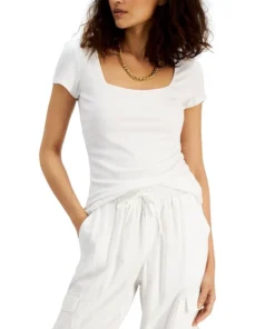 INC International Concepts Women's Ribbed Square-Neck T-Shirt, Created For Macy's