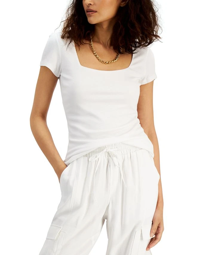 INC International Concepts Women's Ribbed Square-Neck T-Shirt, Created For Macy's 1 INC International Concepts Women's Ribbed Square-Neck T-Shirt, Created For Macy's