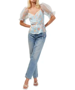 French Connection Women's Diana Puffed-Sleeve Tie-Waist Top