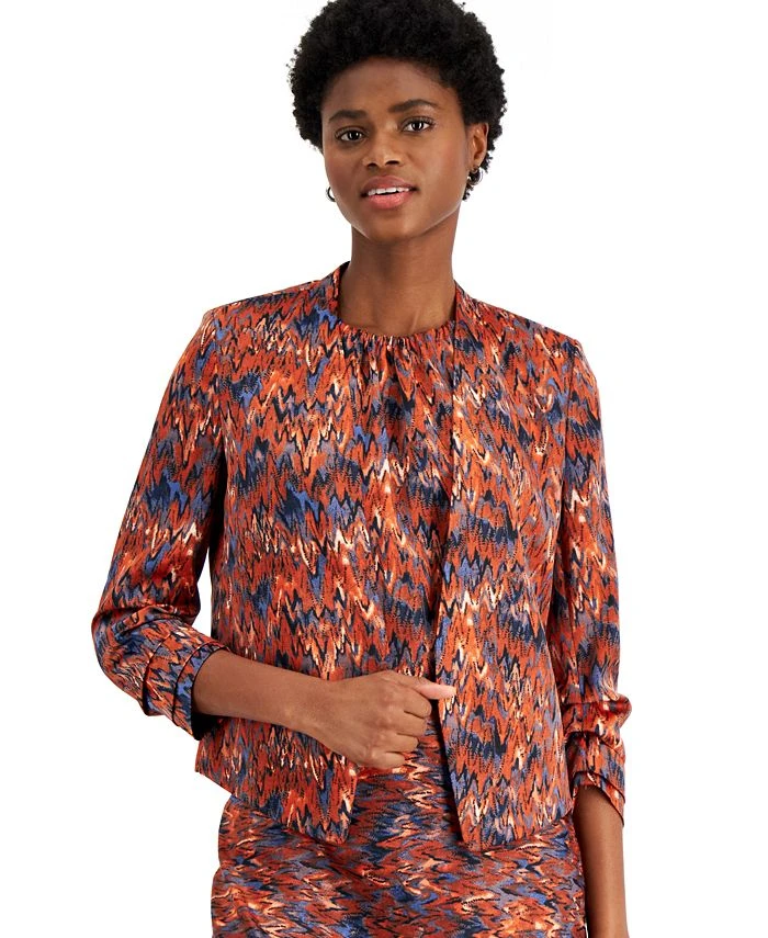 Bar III Women's Ikat-Print Scrunch-Sleeve Blazer, Created For Macy's 1 Bar III Women's Ikat-Print Scrunch-Sleeve Blazer, Created For Macy's