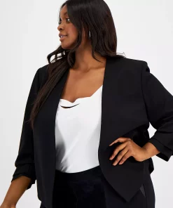 Bar III Plus Size Ruched Sleeve Blazer, Created For Macy's -CeCe cloth-shop 21430555 fpx