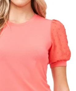 CeCe Women's Crewneck Short Sleeve Puff-Sleeve Knit Top -CeCe cloth-shop 21477842 fpx