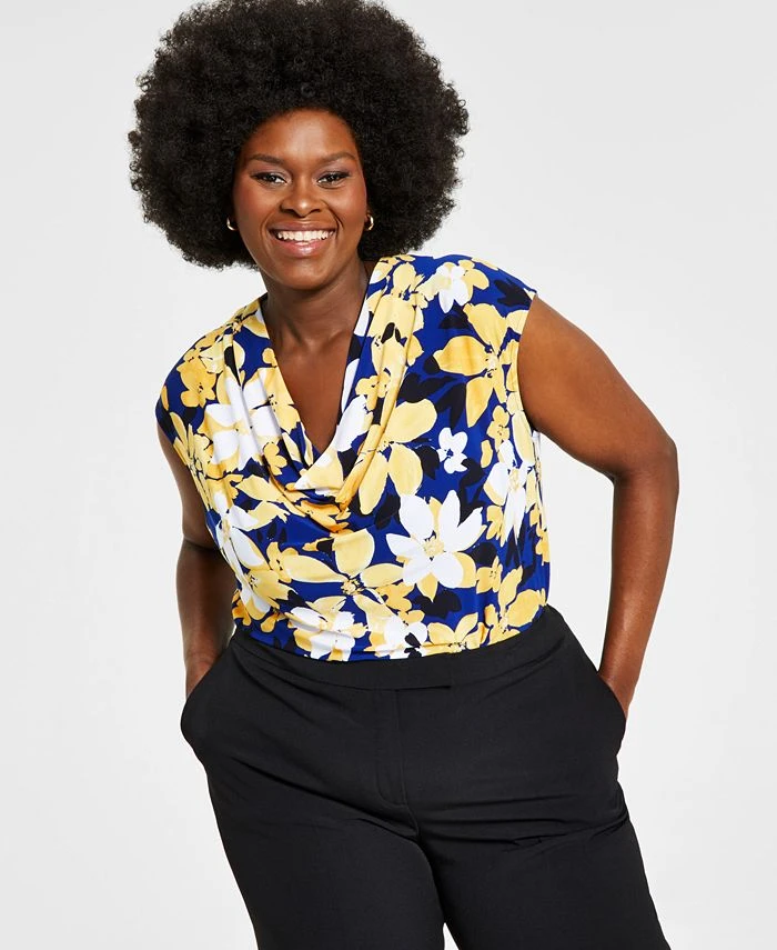 Kasper Plus Size Printed Cowlneck Top 1 Kasper Plus Size Printed Cowlneck Top