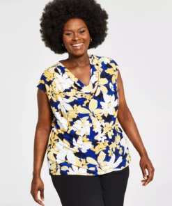 Kasper Plus Size Printed Cowlneck Top 7 Kasper Plus Size Printed Cowlneck Top -CeCe cloth-shop 21584596 fpx