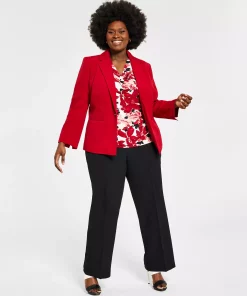 Kasper Plus Size Crepe One-Button Blazer -CeCe cloth-shop 21584615 fpx