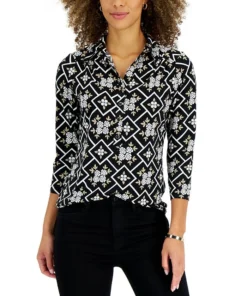 Charter Club Women's 3/4-Sleeve Printed Knit Top, Created For Macy's