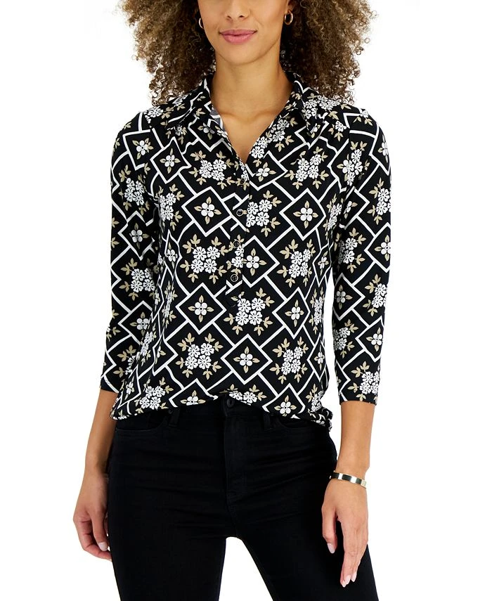 Charter Club Women's 3/4-Sleeve Printed Knit Top, Created For Macy's 1 Charter Club Women's 3/4-Sleeve Printed Knit Top, Created For Macy's