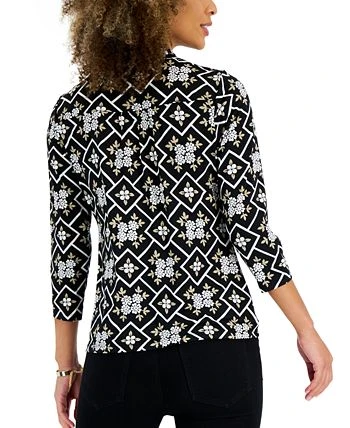 Charter Club Women's 3/4-Sleeve Printed Knit Top, Created For Macy's 2 Charter Club Women's 3/4-Sleeve Printed Knit Top, Created For Macy's - Image 2