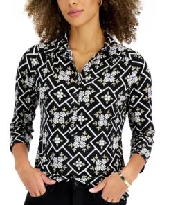 Charter Club Women's 3/4-Sleeve Printed Knit Top, Created For Macy's 6 Charter Club Women's 3/4-Sleeve Printed Knit Top, Created For Macy's -CeCe cloth-shop 21585746 fpx