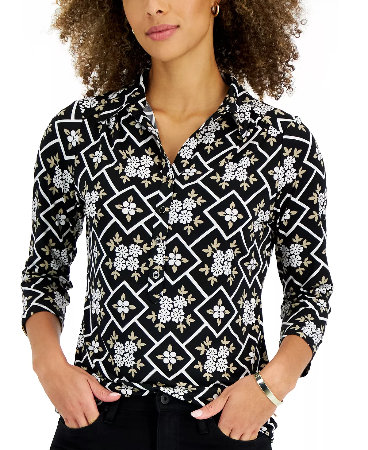 Charter Club Women's 3/4-Sleeve Printed Knit Top, Created For Macy's 3 Charter Club Women's 3/4-Sleeve Printed Knit Top, Created For Macy's - Image 3