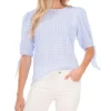 CeCe Women's Gingham Tie-Sleeve Blouse