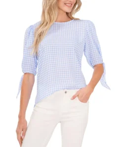 CeCe Women's Gingham Tie-Sleeve Blouse
