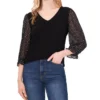 CeCe Women's V-neck Polka Dot Sleeve Top