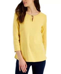 Karen Scott Women's Cotton Split-Neck Hardware Top, Created For Macy's -CeCe cloth-shop 21595687 fpx