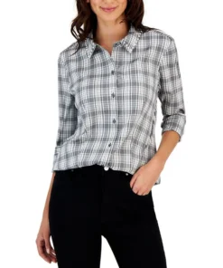 Charter Club Women's Embellished Plaid Top, Created For Macy's
