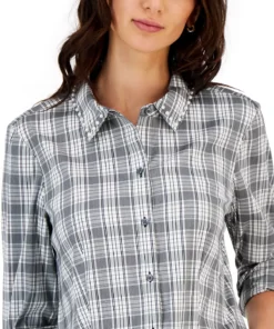 Charter Club Women's Embellished Plaid Top, Created For Macy's -CeCe cloth-shop 21596049 fpx