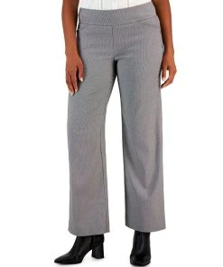 Charter Club Women's Pull-On Wide-Leg Houndstooth Pants, Created For Macy's