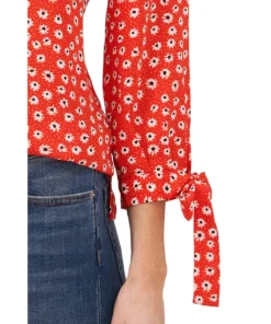CeCe Women's Floral-Print Tie-Sleeve Top -CeCe cloth-shop 21604784 fpx