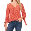 CeCe Women's Floral-Print Tie-Sleeve Top