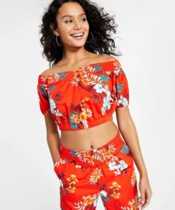 Bar III Women's Printed Off-The-Shoulder Smocked Top, Created For Macy's