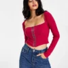 Bar III Women's Cropped Ribbed Long-Sleeve Corset Top, Created For Macy's