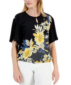 JM Collection Women's Floral-Print Keyhole Top, Created For Macy's