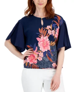 JM Collection Women's Floral-Print Keyhole Top, Created For Macy's -CeCe cloth-shop 21720927 fpx