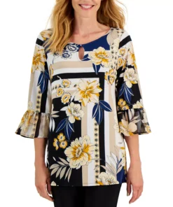 JM Collection Women's Printed Bell-Sleeve Top, Created For Macy's -CeCe cloth-shop 21721364 fpx
