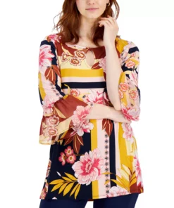 JM Collection Women's Printed Bell-Sleeve Top, Created For Macy's -CeCe cloth-shop 21721366 fpx